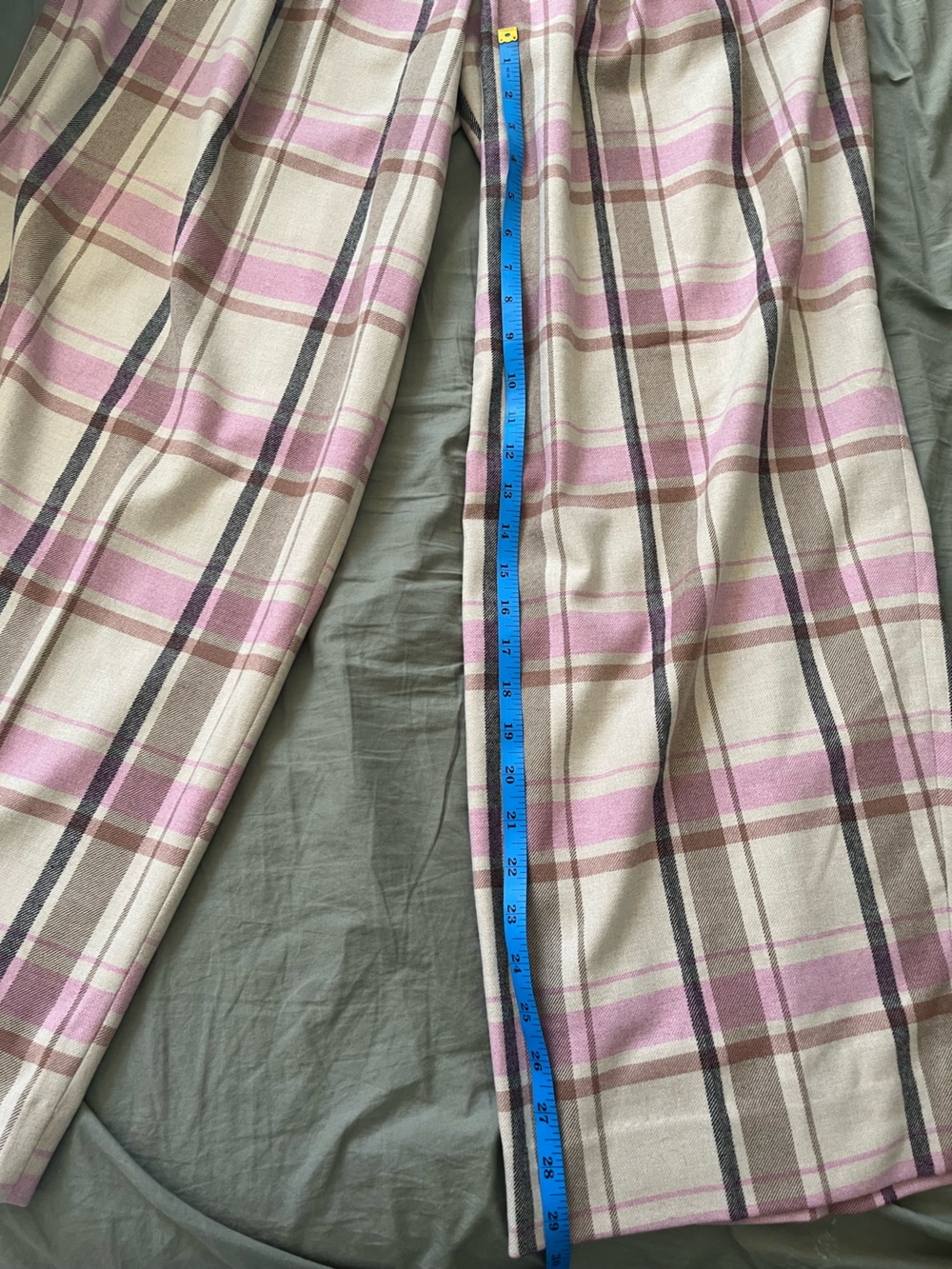 NWT COS High Rise Wide Leg Wool Blend Adjustable Waist Pink Plaid Trousers Sz 8 - Picture 15 of 16